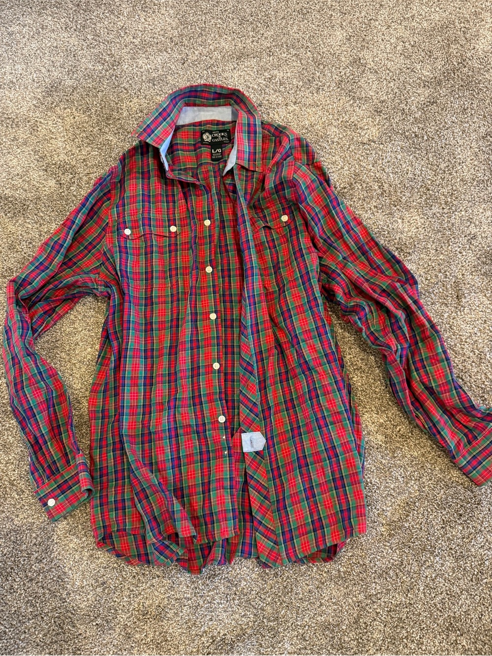 Crooks and castles Red and Green Plaid Casual Button-Down Shirt
